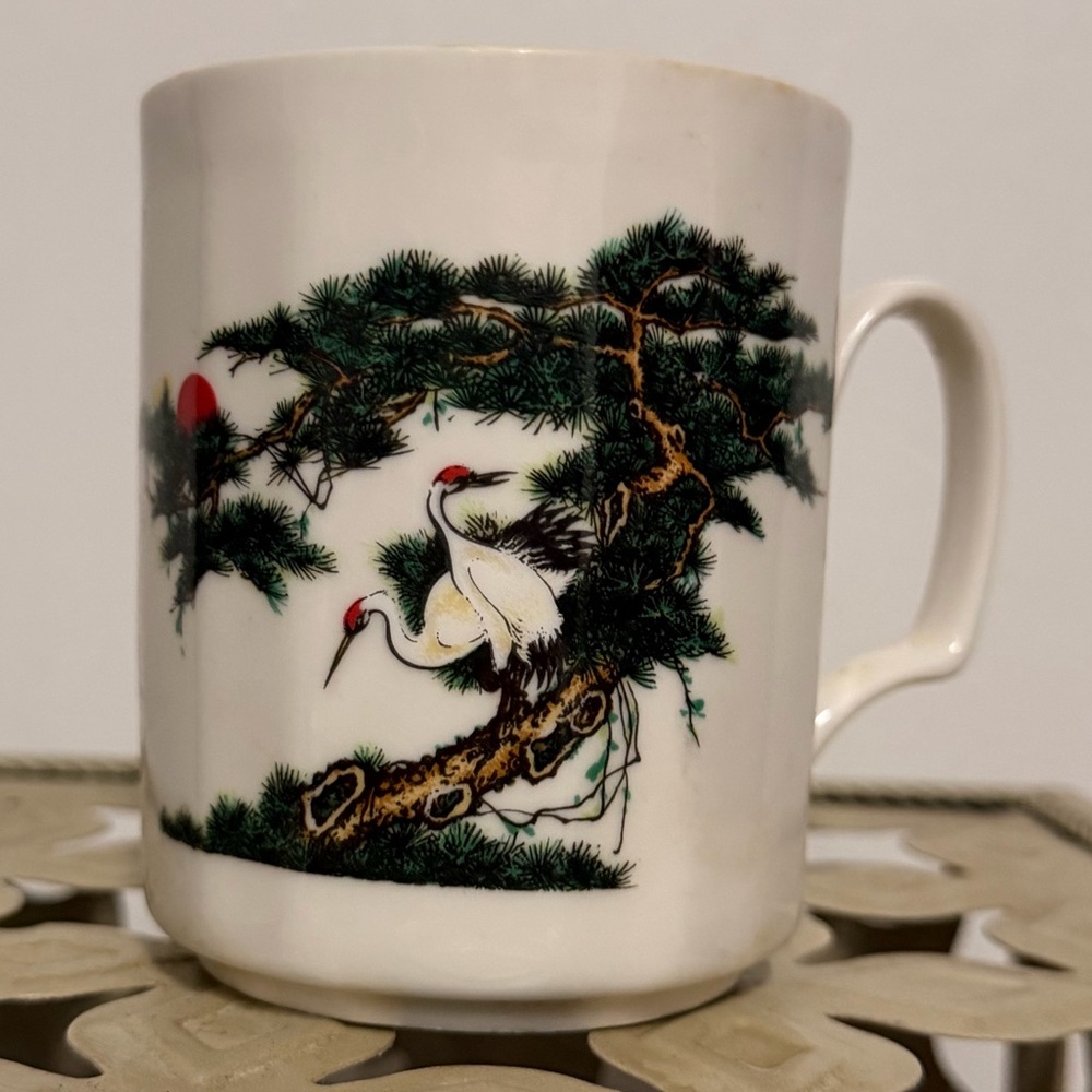 CK Chuan Kuo New Bone China Mug - Asian Crane & Pine Tree